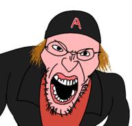 angry backwards_cap brown_hair cap clothes columbine dylan_klebold glasses hair hat jacket open_mouth school_shooter soyjak stubble variant:angry_soyjak white_skin // 1543x1471 // 64.4KB