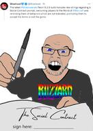 activision_blizzard blue_eyes clothes contract glasses open_mouth pen rainbow_logo signature social_contract soyjak stubble variant:feraljak white_skin world_of_warcraft // 499x707 // 174.3KB