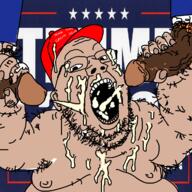 arm brown_skin cap clothes cum donald_trump ear fat hairy hand hat holding_object maga nsfw open_mouth penis soyjak star stubble text variant:gapejak // 1200x1200 // 621.0KB