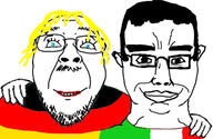 2soyjaks country ear flag flag:germany flag:italy friendship germany glasses hair hand italy mustache smile soyjak stubble subvariant:chudjak_front variant:bernd variant:chudjak yellow_hair // 595x387 // 141.7KB