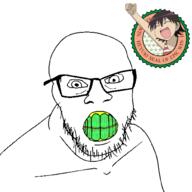 azumanga_daioh clenched_teeth glasses glowing green_teeth heyuri logo no_eyebrows soyjak stubble variant:feraljak // 1000x1000 // 102.2KB