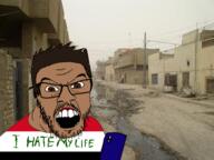 angry baghdad brown_eyes brown_skin glasses hair i_hate iraq iraqi meta:tagme mustache open_mouth phone shroogi soyjak stubble text variant:feraljak // 460x344 // 195.8KB