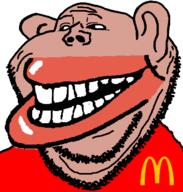 brown_skin clothes ear half_open_mouth mcdonalds smile stubble subvariant:impish_amerimutt trollface variant:impish_soyak_ears // 598x628 // 13.0KB