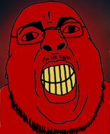 angry bloodshot_eyes clenched_teeth fat glasses red_skin soyjak stubble variant:chugsjak // 1124x1374 // 787.1KB