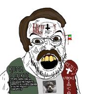 angry blood brown_eyes brown_hair christianity clothes communism flag glasses hair italian_text italy judaism meta:tagme mustache nose_piercing open_mouth penis soyjak star_of_david stubble text urbano_rattazzi variant:feraljak yellow_teeth // 1500x1500 // 449.2KB