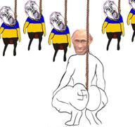 5soyjaks back blood bloodshot_eyes buff crying ear flag full_body hanging monkey_putin nazism oink open_mouth pig purple_hair rope russia russo_ukrainian_war smile soyjak swastika ukraine variant:bernd vladimir_putin // 721x680 // 249.9KB