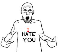 angry arm clothes ear glasses hand i_hate open_mouth pointing soyjak stubble template text tshirt variant:shirtjak // 618x559 // 97.6KB