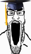 clothes glasses graduation hat open_mouth soyjak stretched_mouth stubble thick_eyebrows variant:markiplier_soyjak // 330x570 // 106.2KB