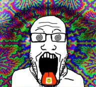 animated drugs glasses lsd open_mouth soyjak stubble tongue variant:markiplier_soyjak // 498x448 // 481.8KB