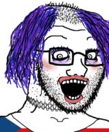 clothes country crazed czechia flag glasses hair makeup open_mouth purple_hair soyjak stubble tranny variant:soyak // 529x637 // 390.1KB