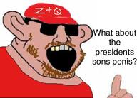 amerimutt brown_mustache brown_stubble clothes ear fat finger glasses hand hat joe_biden mustache neck nose open_mouth qanon red soyjak stubble sunglasses teeth text tshirt variant:unknown yellow_teeth z_(russian_symbol) // 600x431 // 291.0KB