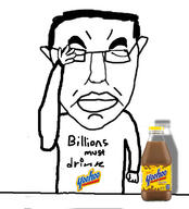 arm bottle closed_eyes closed_mouth drink ear glasses hair hand millions_must_die soyjak subvariant:chudjak_front variant:chudjak yoohoo_(chocolate_drink) // 615x680 // 127.5KB