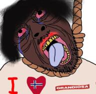 black_skin bloodshot_eyes clothes country crying flag flag:norway glasses grandiosa hair hanging i_love mustache norway open_mouth rope soyjak stubble suicide tongue variant:bernd wrinkles yellow_teeth // 726x711 // 537.2KB