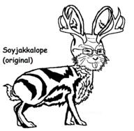 animal animal_ears antler buck_teeth closed_mouth glasses jackalope rabbit rabbit_ears shadow smile smug snout soyjak stubble tail text variant:soyak // 600x586 // 24.9KB