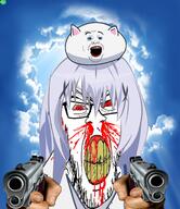 3soyjaks angry anime blood bloodshot_eyes central_intelligence_agency chino_kafuu clenched_teeth cloud cracked_teeth firearm glowing gochiusa gun holding_gun holding_object holding_pistol irl_background nosebleed pistol red_eyes soyjak subvariant:feralrage subvariant:wholesome_soyjak variant:alicia variant:feraljak variant:gapejak weapon yellow_teeth // 2000x2311 // 3.1MB