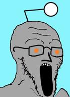 antenna glasses grey npc open_mouth orange_eyes reddit soyjak stretched_mouth stubble variant:soyak // 686x948 // 263.7KB