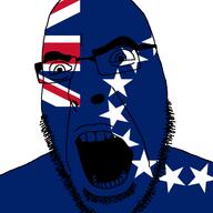 angry cook_islands country cross flag glasses open_mouth soyjak star stubble variant:cobson // 721x720 // 39.3KB