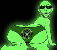 arm ass central_intelligence_agency ear glasses glowing hand leg open_mouth soyjak stubble sunglasses text underpants variant:nojak // 738x656 // 128.5KB