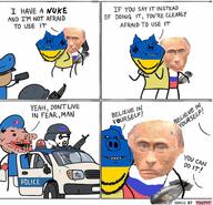 amerimutt animal comic country ear european_union flag monkey_putin nuclear pig police russia russo_ukrainian_war smile soyjak stubble text ukraine united_states variant:impish_soyak_ears vladimir_putin // 643x618 // 450.3KB