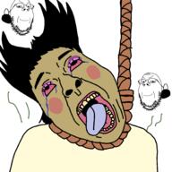 3soyjaks anime arab bloodshot_eyes closed_mouth crying hair hanging meta:tagme middle_east open_mouth rope shroogi smile soyjak stinky stubble suicide tongue variant:bernd variant:gapejak yellow_teeth // 2000x2000 // 296.1KB