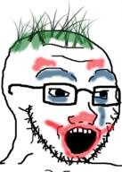 clown dc_comics glasses green_hair hair joker_(2019) joker_(dc) makeup open_mouth soyjak stubble variant:soyak // 294x411 // 126.8KB