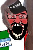 ahegao bbc beard blacked blush cap clothes clyde country flag glasses hair hat italy name_tag negro open_mouth red red_skin soyjak subvariant:science_lover text variant:markiplier_soyjak // 554x823 // 412.1KB