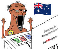 arm australia badge brown_skin computer country flag glasses hand hands_up open_mouth screen soyjak stubble subvariant:wewjak text variant:soyak // 1121x954 // 412.2KB