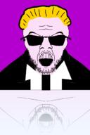 angry clothes glasses hair max_headroom mirrored mustache necktie open_mouth pink_skin soyjak stubble suit sunglasses variant:feraljak yellow_hair // 999x1500 // 79.7KB