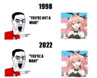 1998 2022 angry anime arm astolfo bloodshot_eyes clothes comic crying flag glasses hair hand nazism open_mouth pointing soyjak swastika text tranny tshirt variant:chudjak ywnbaw // 1000x800 // 264.9KB