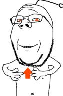 antenna arm glasses hand holding_object nipple orange_eyes reddit smile soyjak stubble subvariant:wholesome_soyjak upvote variant:gapejak // 676x1021 // 22.7KB