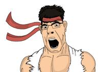 angry arm brown_hair buff ear glasses hair headband open_mouth ryu_(street_fighter) soyjak street_fighter variant:cobson video_game white_skin // 1835x1352 // 90.1KB