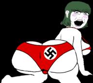 arm ass blush female femjak glasses green_hair hair hand leg nazism open_mouth soyjak swastika underpants variant:cobson // 738x656 // 109.7KB