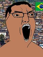 brazil brown_skin country favela flag glasses hair irl_background open_mouth soyjak variant:chudjak // 480x640 // 319.5KB