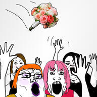 4soyjaks brown_hair clothes female flower glasses goth hand hands_up makeup orange_hair pink_hair plant soyjak variant:a24_slowburn_soyjak variant:markiplier_soyjak variant:tony_soprano_soyjak // 1280x1280 // 627.3KB