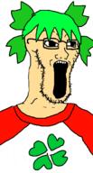 4chan anime clothes glasses green_hair hair open_mouth soyjak stretched_mouth stubble variant:soyak white_skin yotsoyba // 791x1476 // 108.0KB