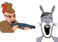 2soyjaks buck_teeth bugs_bunny cartoon clothes elmer_fudd firearm glasses gun hair hat holding_gun holding_object holding_shotgun imminent_death looney_tunes mustache open_mouth rabbit rifle shotgun soyjak stubble variant:beastjak variant:kliksjak weapon white_skin // 1787x1320 // 468.7KB