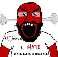 angry balding beard clothes fume glasses hair heart i_hate i_love open_mouth red_face red_skin soul_engine soyjak subvariant:science_lover tshirt unreal_engine variant:markiplier_soyjak // 800x789 // 192.1KB