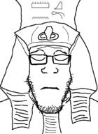 closed_eyes closed_mouth clothes egypt glasses hat hieroglyphics its_over meta:tagme pharaoh soyjak stubble text variant:markiplier_soyjak // 800x1100 // 63.2KB