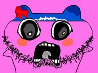 arm blush bowtie bury_pink_gril deformed hair_ribbon mametchi no_nose open_mouth pink_skin s4s_(4chan) screaming stubble teeth tongue variant:mameson // 600x450 // 74.4KB