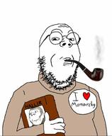 arm badge book clothes glasses grey_hair hair hand holding_book holding_object i_love karl_ludwig_von_haller monarchy nigel_carlsbad pipe round_glasses smile smoke smoking soyjak stubble subvariant:wholesome_soyjak sweater twitter variant:gapejak // 560x680 // 46.8KB