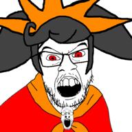 2soyjaks angry ashley_(warioware) clothes glasses hair nintendo open_mouth red_eyes skull soyjak stubble variant:feraljak variant:markiplier_soyjak video_game warioware // 1456x1456 // 204.8KB