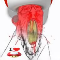 blood bloodshot_eyes clenched_teeth clothes cracked_teeth fume hat i_love mario mushroom nosebleed rage red_face soyjak stretched_mouth subvariant:feralrage variant:feraljak yellow_teeth // 320x320 // 125.7KB