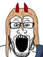 anime chainsaw_man female glasses horn long_hair open_mouth power_(chainsaw_man) stubble variant:markiplier_soyjak yellow_hair // 600x800 // 10.2KB