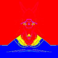 angry animated colorful demon glasses horn mirrored monster mustache open_mouth pentagram red_skin satanism soyjak star stubble variant:feraljak yellow_teeth // 640x640 // 1.2MB