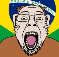 animal brazil country ear flag glasses monkey open_mouth soyjak stubble tongue variant:bernd yellow_sclera yellow_teeth // 526x503 // 102.1KB