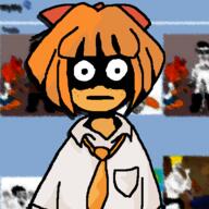 angry bow bowtie cartoon clothes female glasses hair mymy necktie ongezellig orange_hair reaction soyjak variant:chudjak // 500x500 // 79.2KB