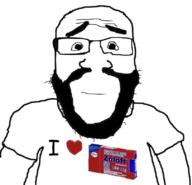 beard clothes glasses heart i_love meds soyjak subvariant:science_lover tshirt variant:markiplier_soyjak zoloft // 808x777 // 289.4KB