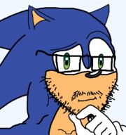 animal blue closed_mouth glasses green_eyes hedgehog mustache raised_eyebrow sega sonic sonic_the_hedgehog soyjak stubble variant:soyak video_game yellow_skin // 702x750 // 21.1KB