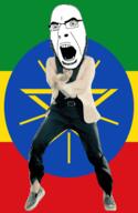 angry animated circle country dance ethiopia flag flag:ethiopia full_body gangnam_style glasses irl open_mouth pentagram soyjak stubble variant:cobson // 300x460 // 503.8KB