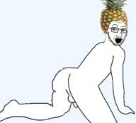 ass foodjak full_body glasses nsfw open_mouth penis pineapple pinejak soyjak stubble variant:soyak // 756x680 // 83.4KB